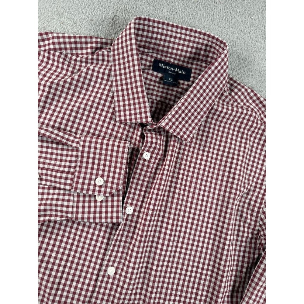 Mizzen Main Leeward Shirt Mens 2XL Trim Red White Gingham Check Long Sleeve